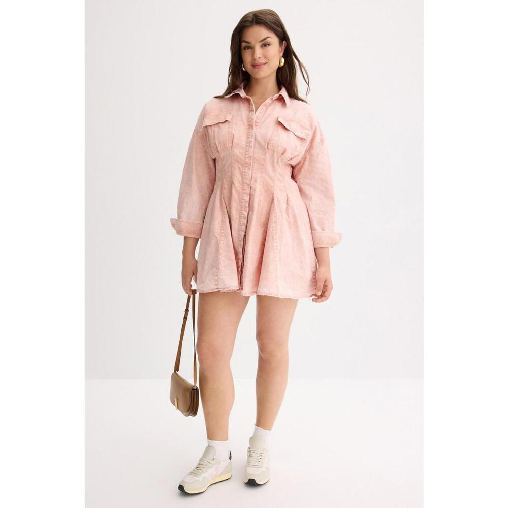 MICHAEL KORS Pink Denim Pleat Shirt Dress Size XL/TG with stains